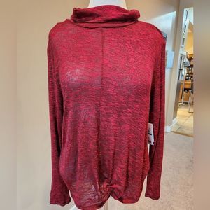 Tinsel cowl neck slub tunic length top front knot twist detail red black PXL